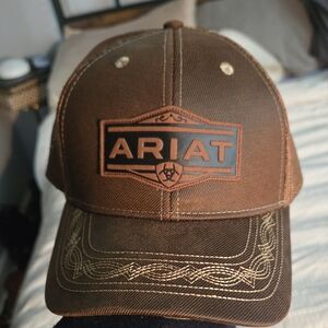 Ariat Brown Faux Leather Patch Logo Baseball Cap Hat Western Embroidered Brim